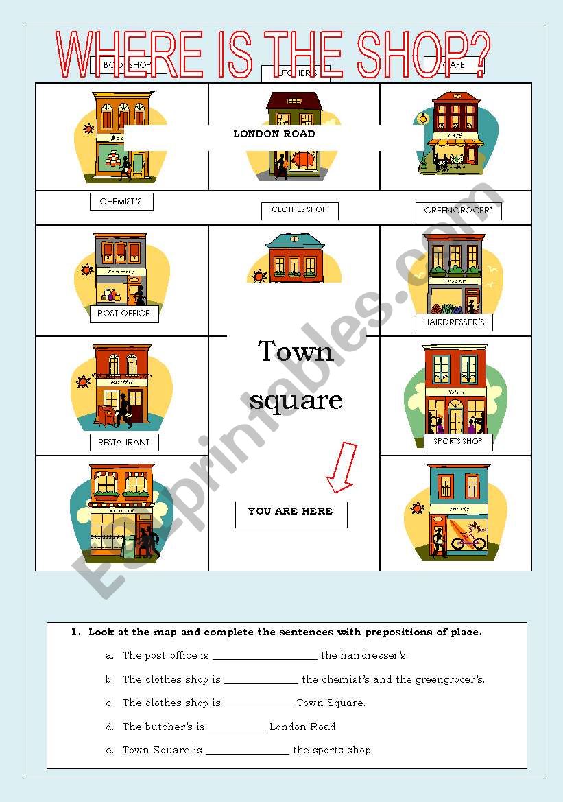 prepositions of place and shops