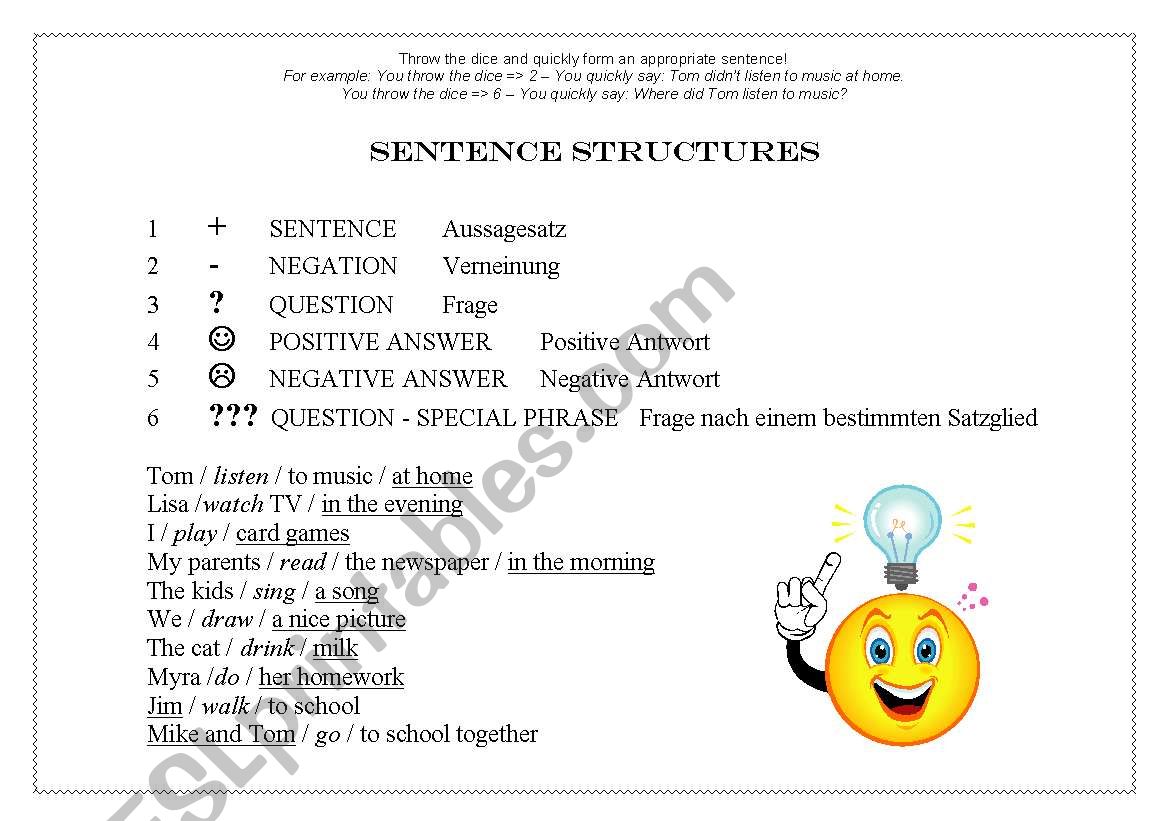 English Worksheets Sentence Structures