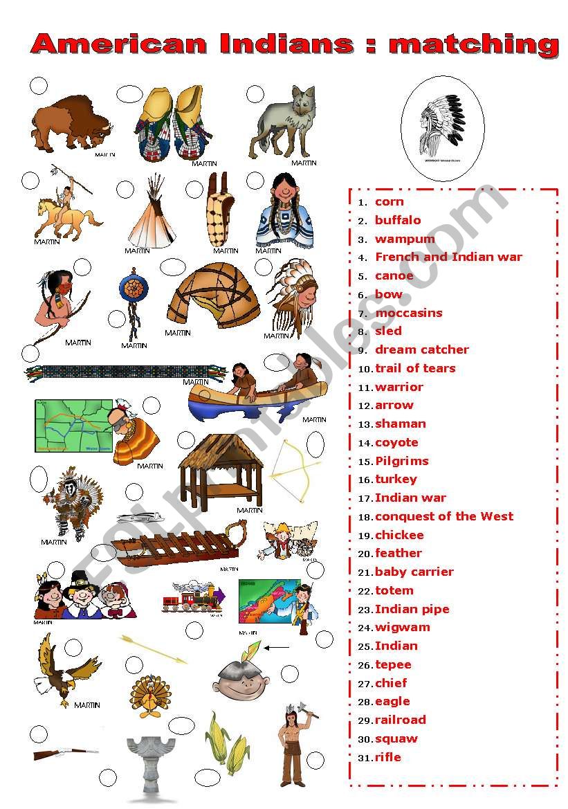 INDIANS MATCHING worksheet