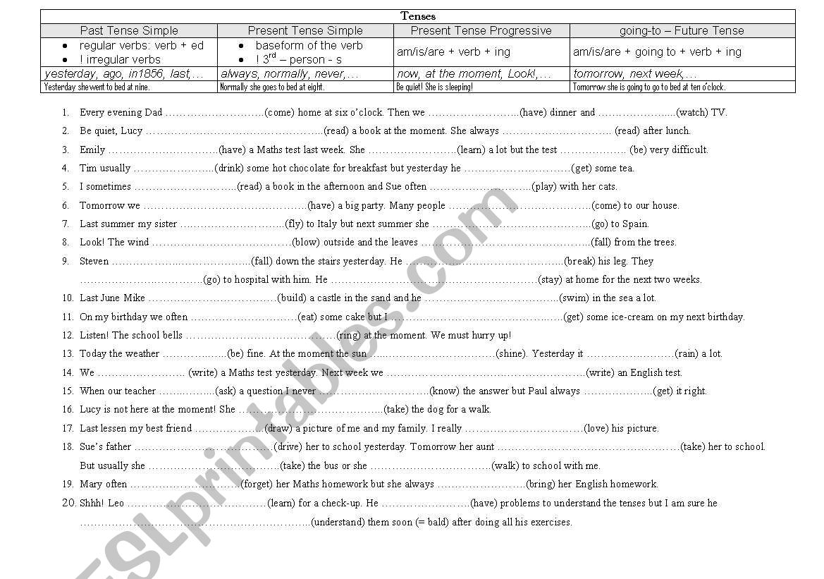 Mixed tenses worksheet