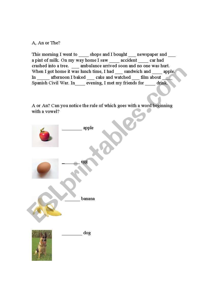 A, An or The? worksheet