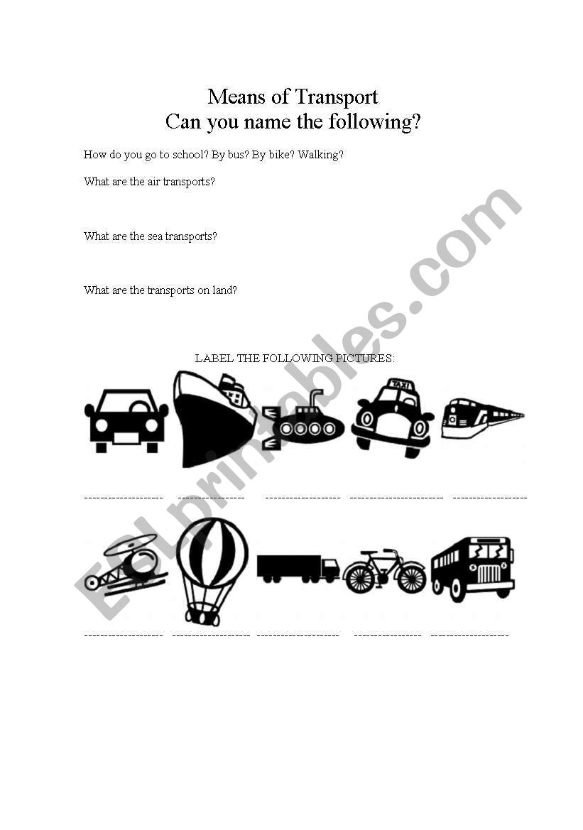 Means of Transport worksheet