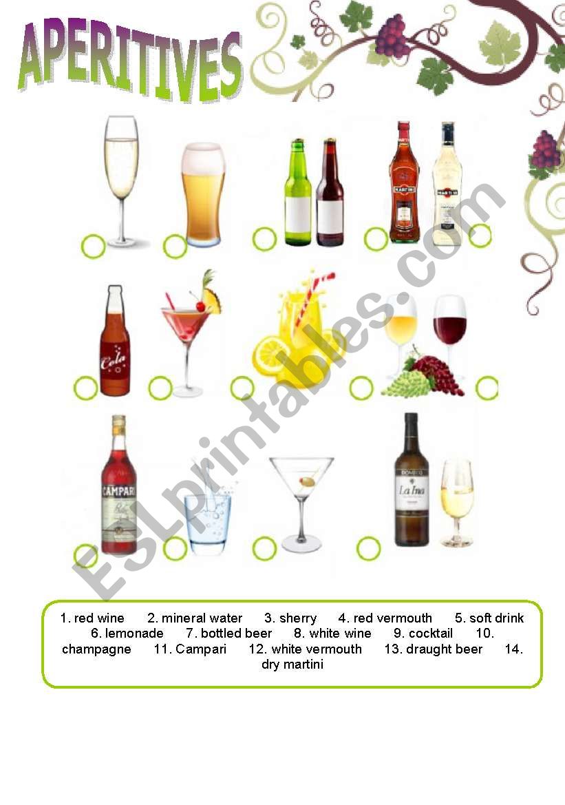Aperitifs or aperitives worksheet