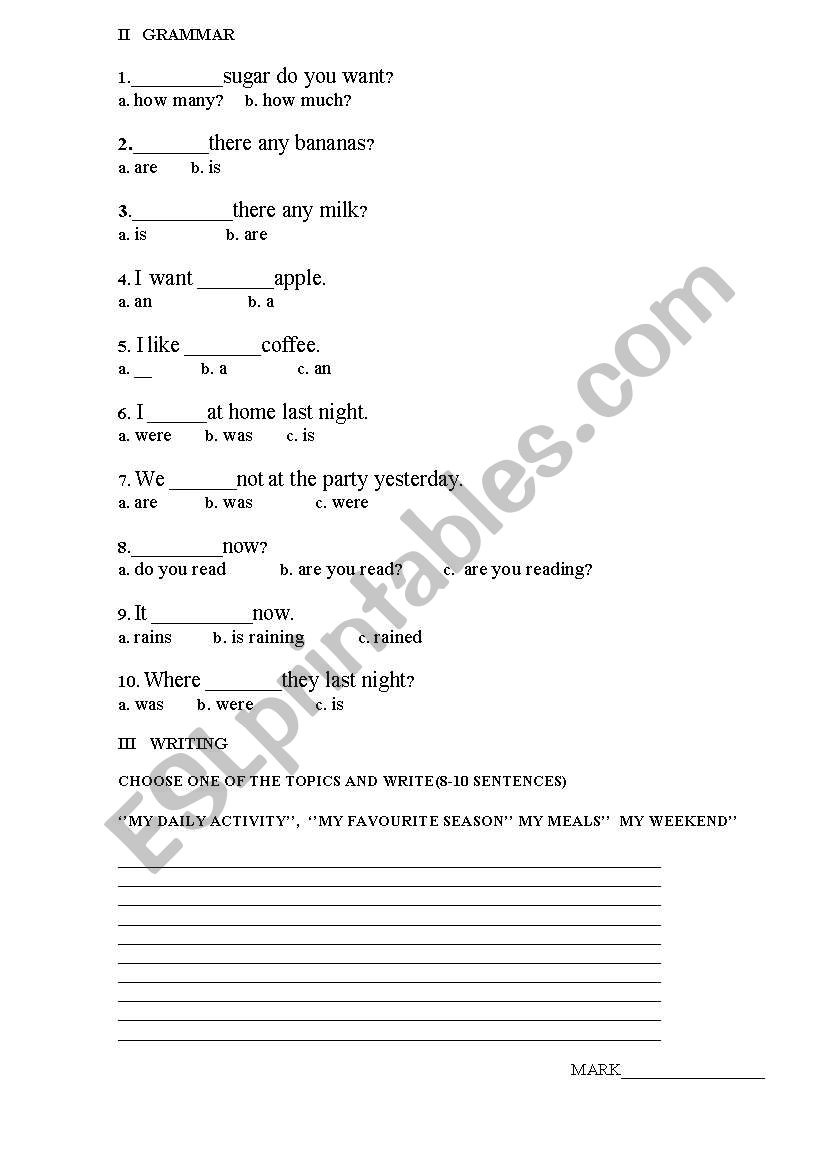 Grammar worksheet