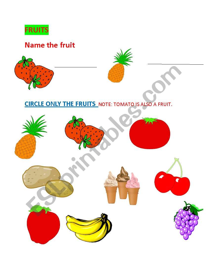 FRUITS worksheet