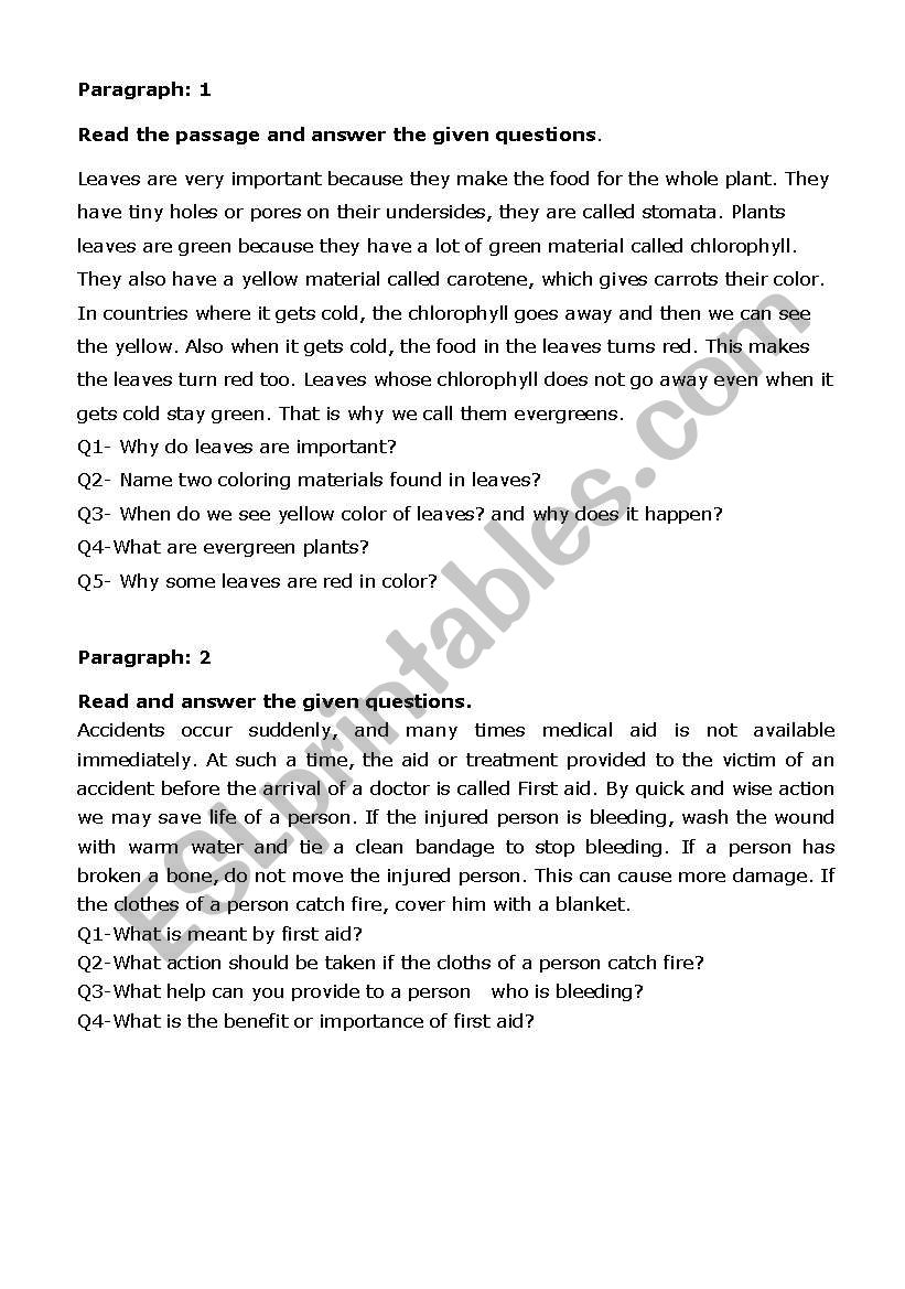 comprehension passages  worksheet