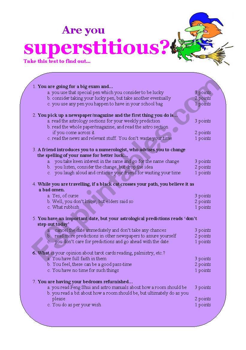 Are you superstitious? worksheet