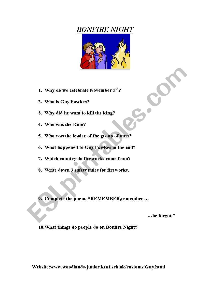 Bonfire Night worksheet