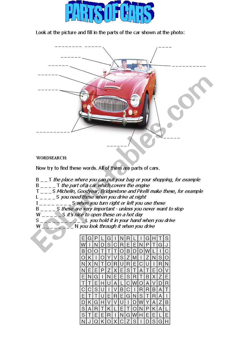 PARTS OF CARS worksheet