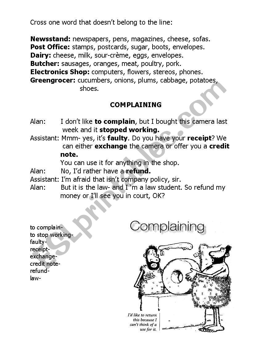 Shops - complaining worksheet