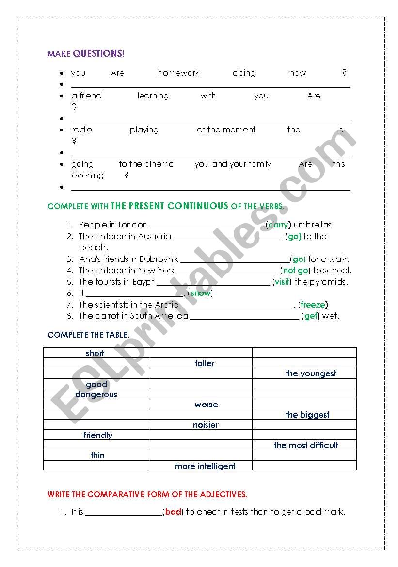 present continuous & comparatives