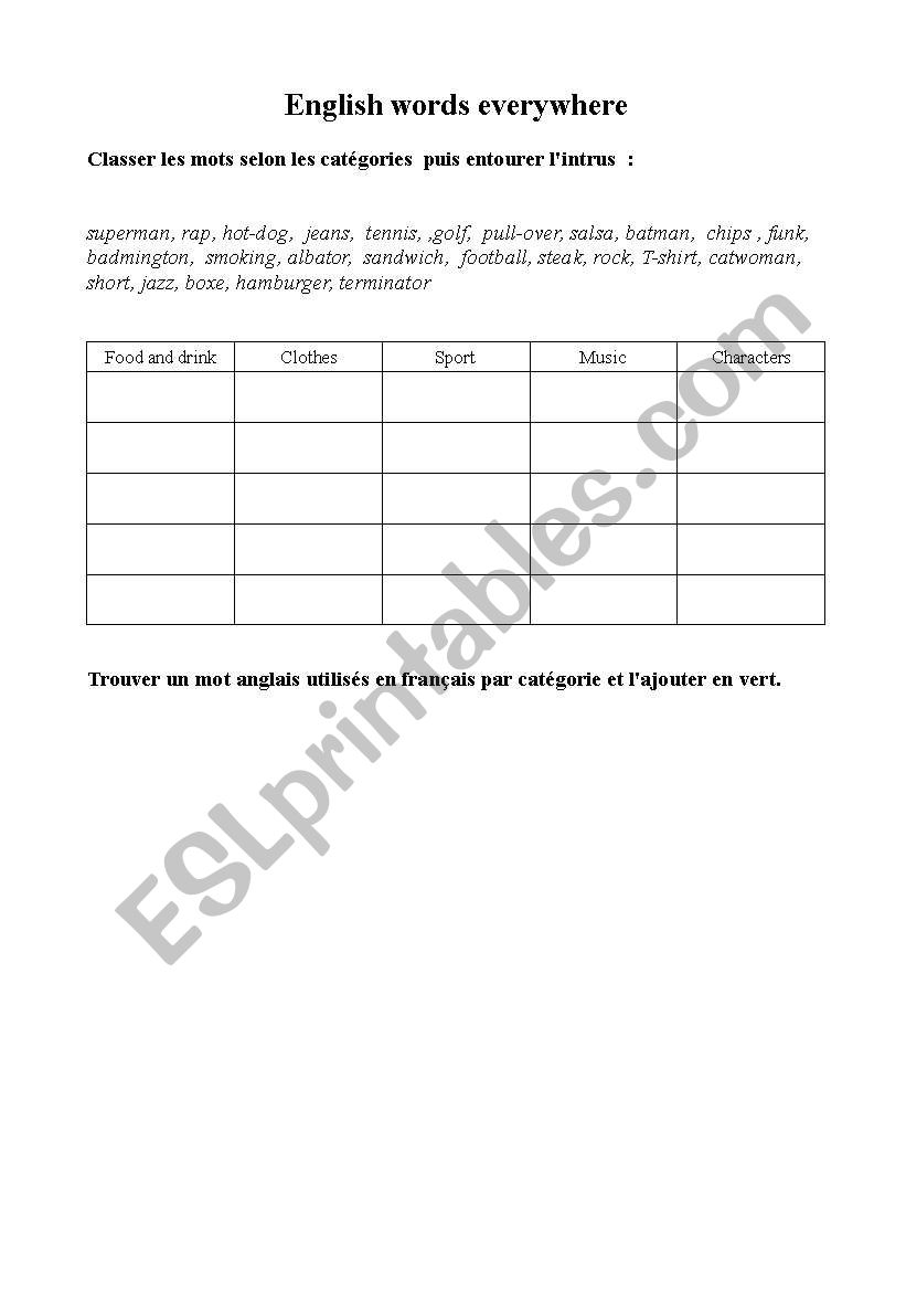 English words everywhere worksheet