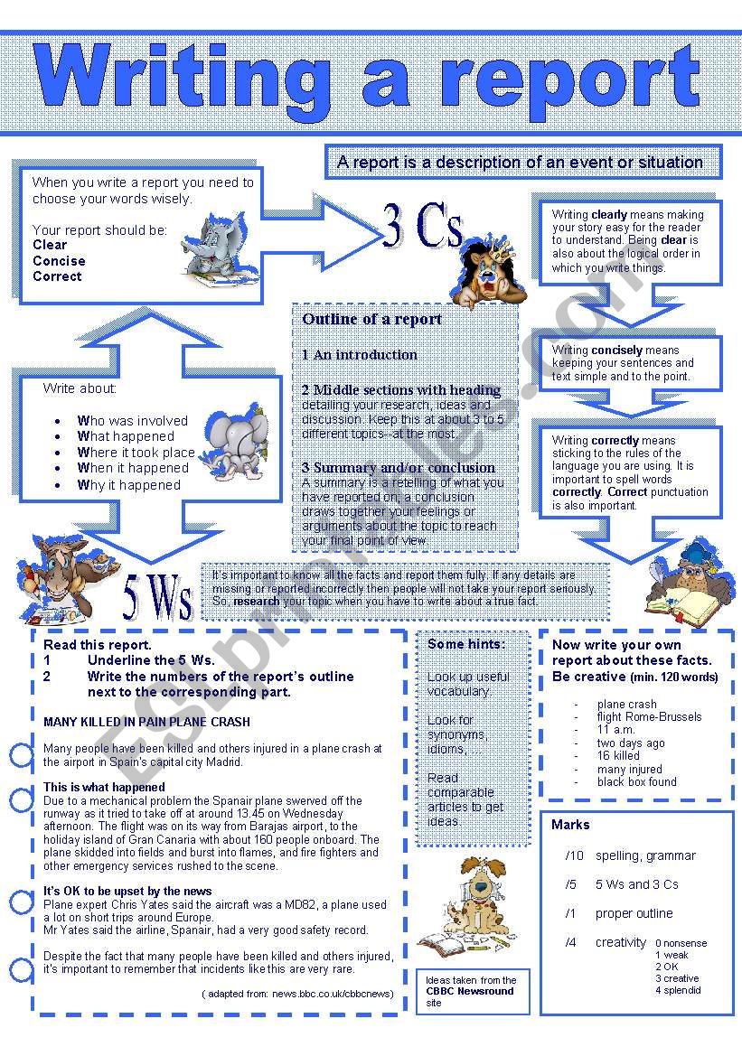 Writing a report worksheet