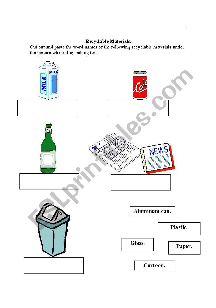 Recyclable Materials worksheet
