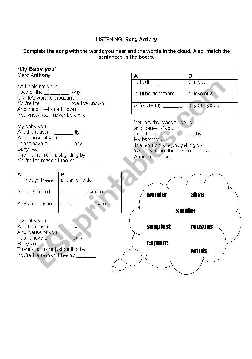 My baby you song activity worksheet