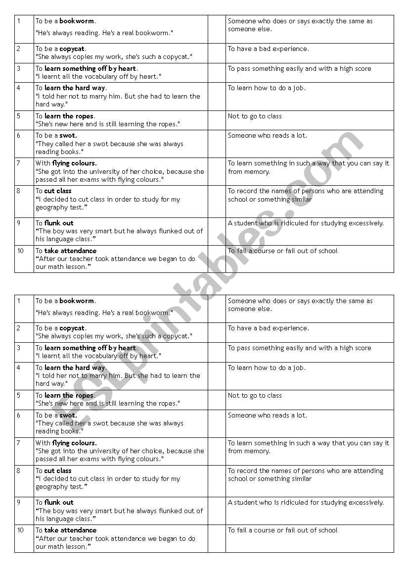 Education - Idioms worksheet