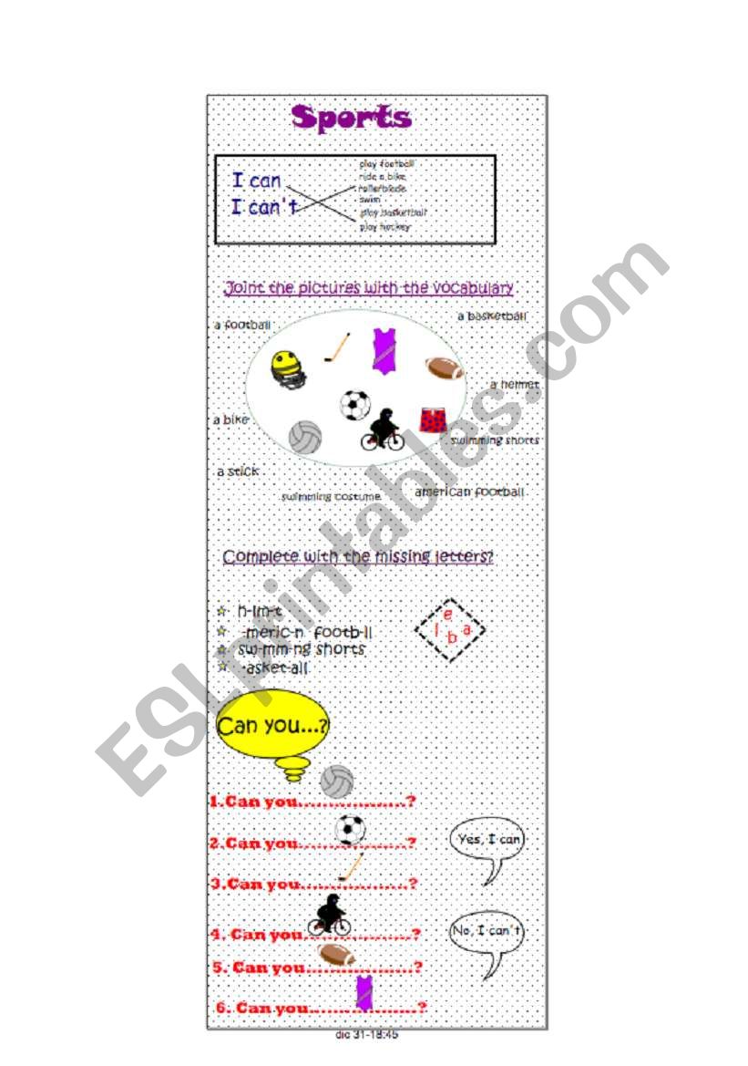 sports worksheet