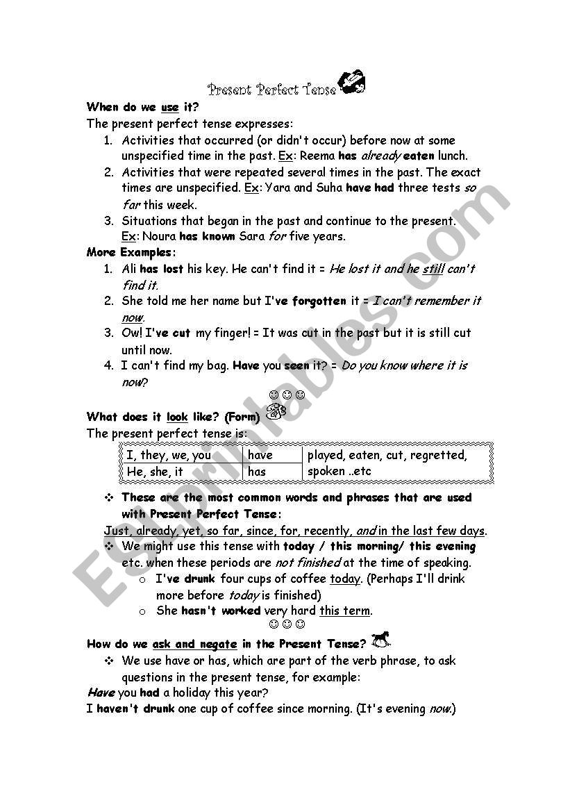 Present Perfect Tense worksheet