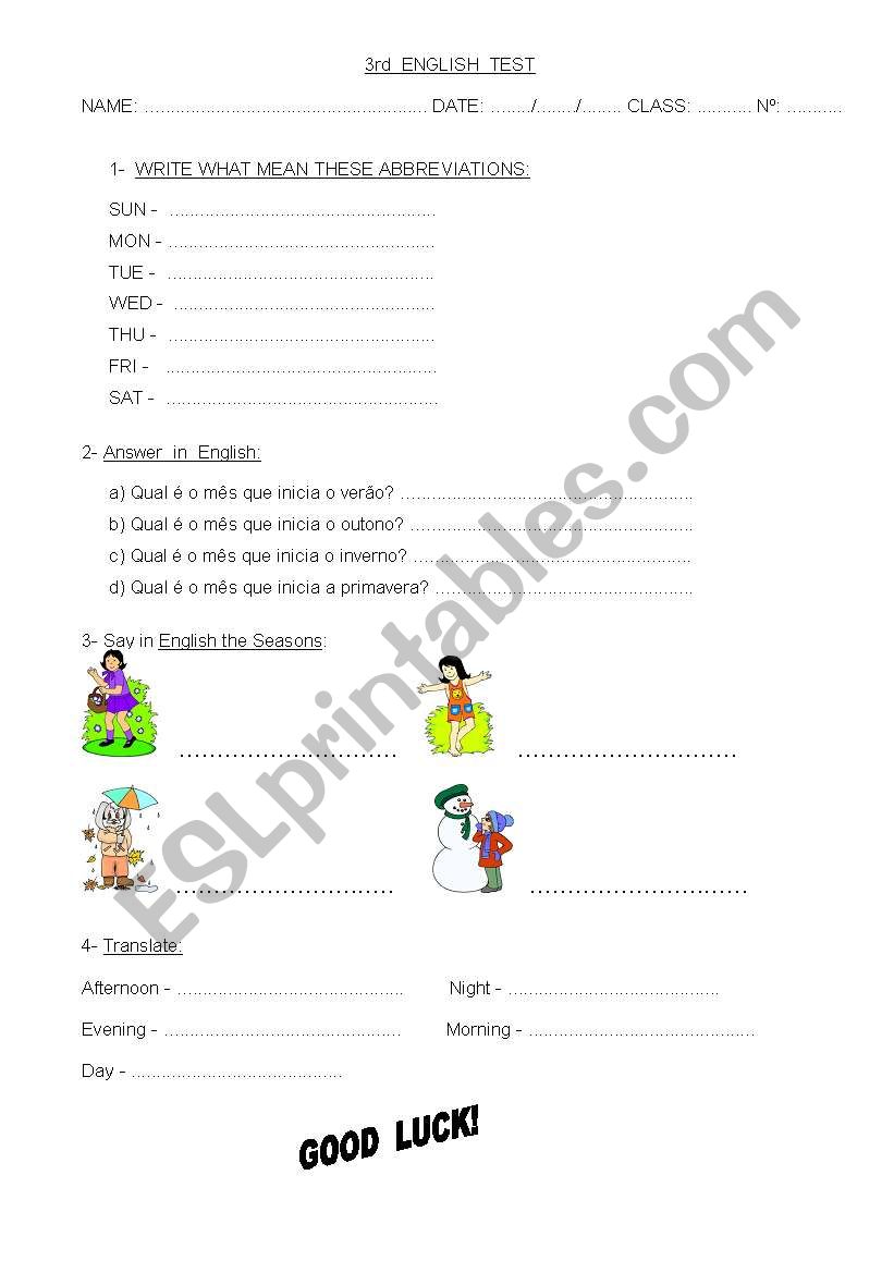 test worksheet
