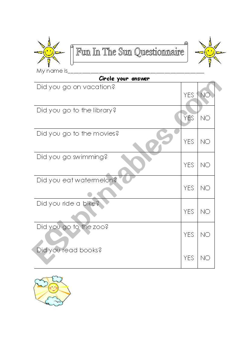 My holidays worksheet