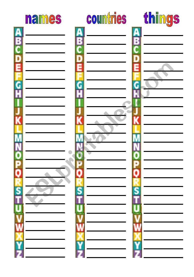 alphabet words worksheet