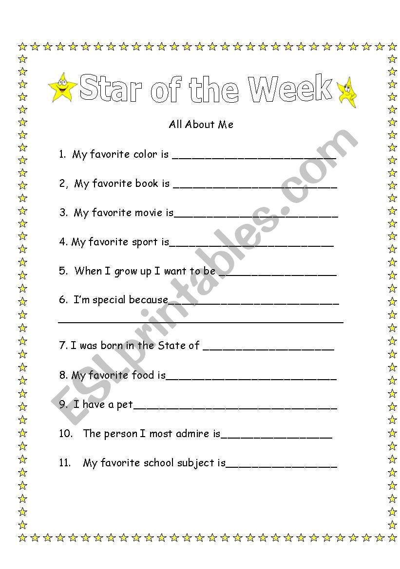 All about me worksheet