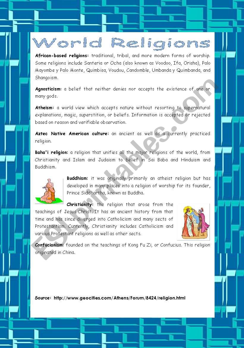 World Religions - Part 1 worksheet