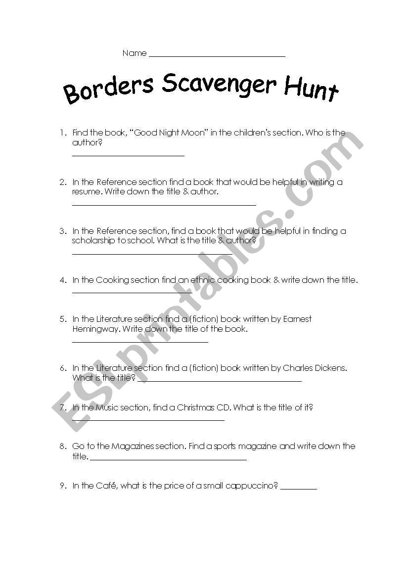 Borders book store scavenger hunt