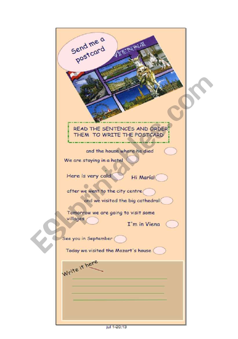 Send me a postcard worksheet