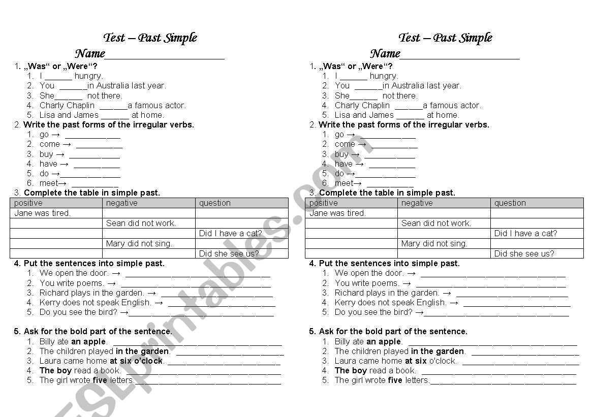 Past Simple Test worksheet