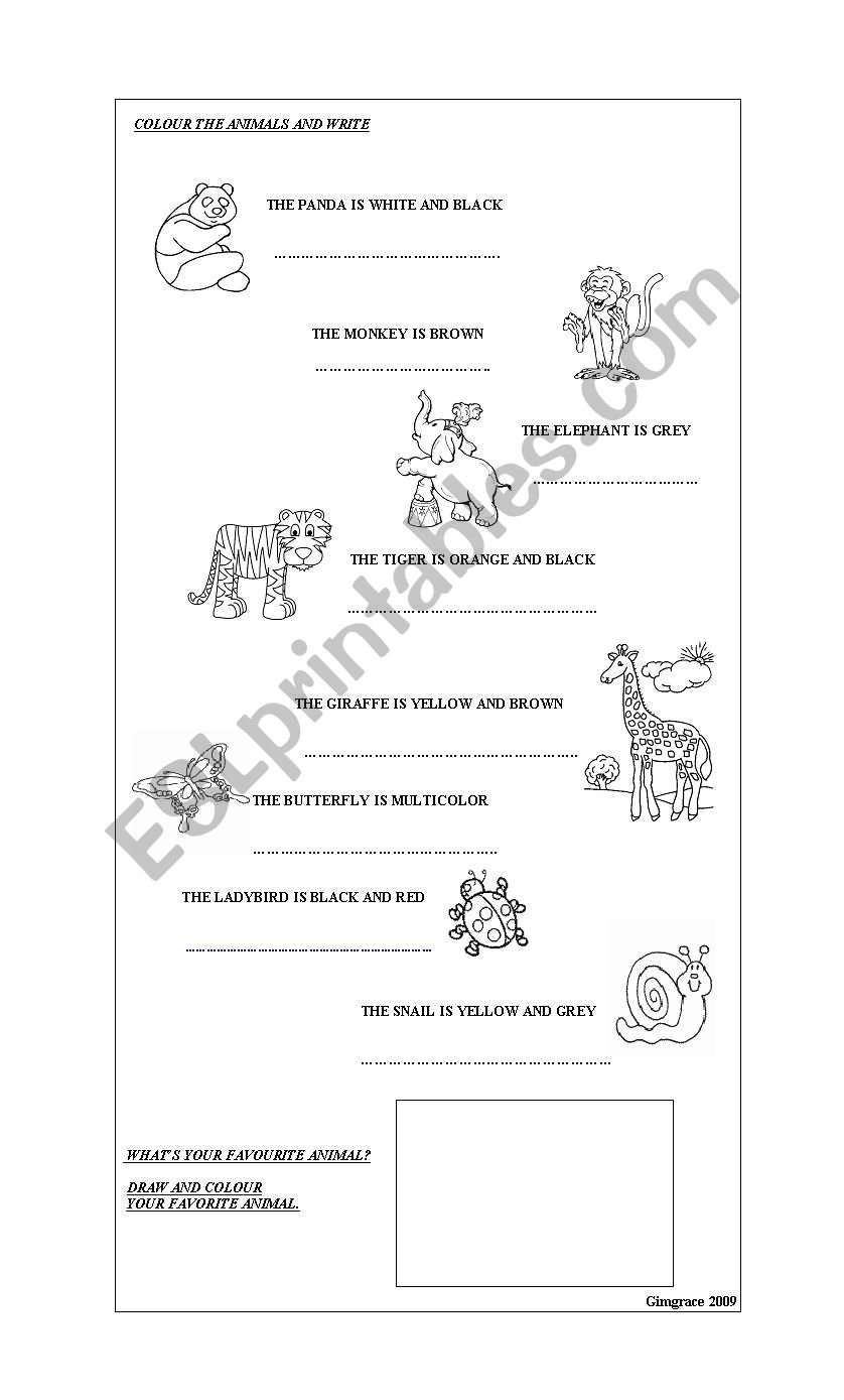 COLOUR THE ANIMALS worksheet
