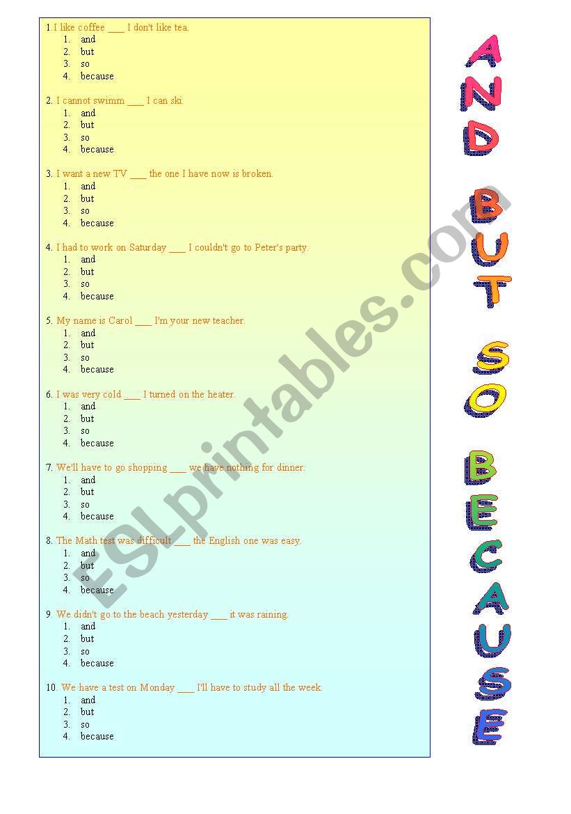 Conjuctions worksheet