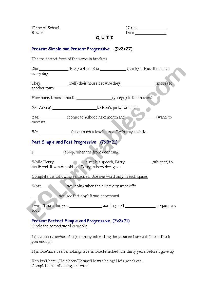 Grammar Review Test worksheet