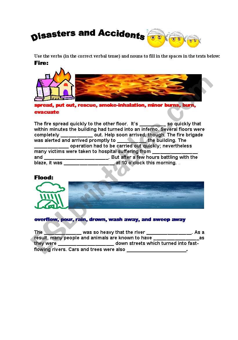 Disasters and accidents worksheet