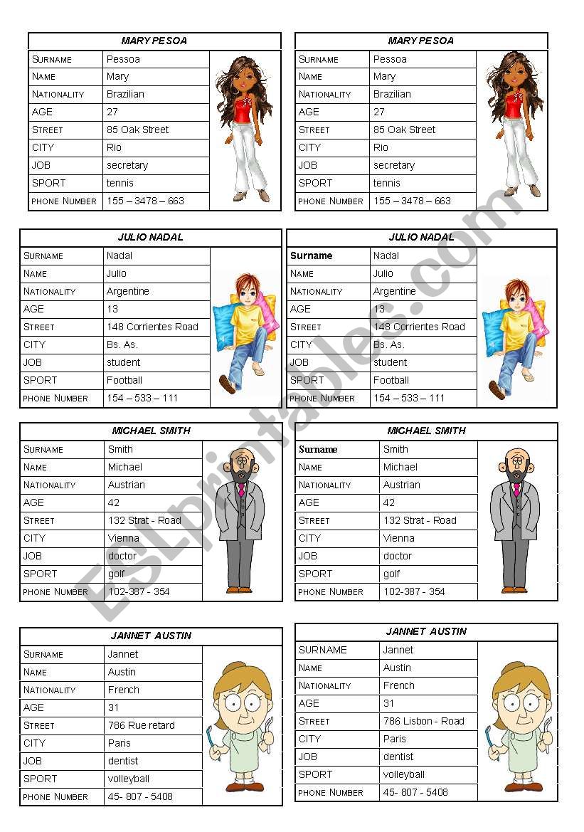 VERB TO BE: PERSONAL INFORMATION (SPEAKING CARDS) 1