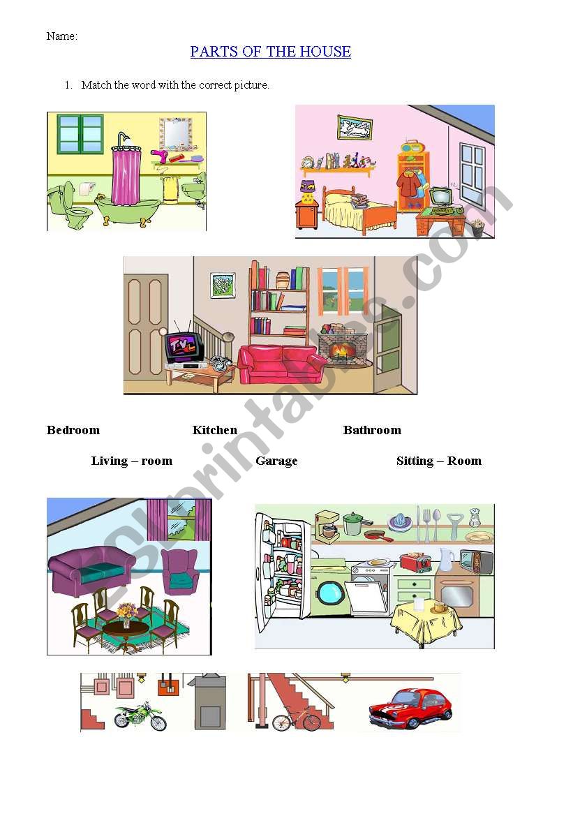 Parts of the House worksheet