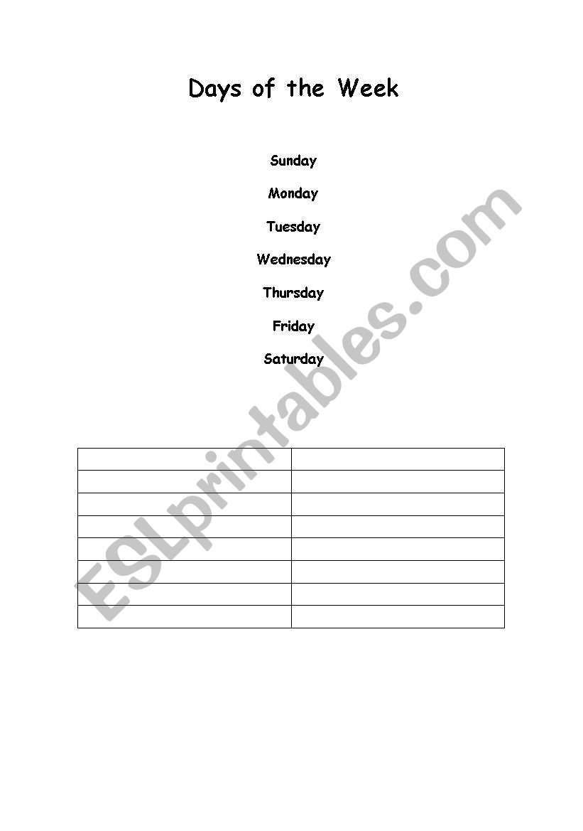 week/Month/Seasons worksheet