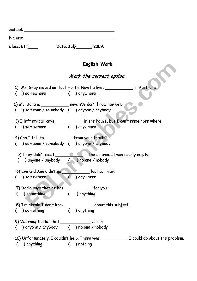 Work about indefinite pronouns