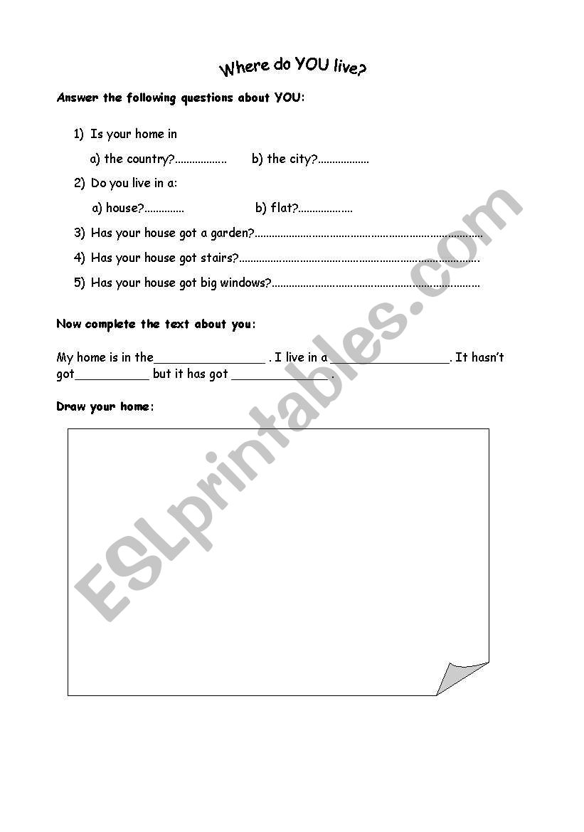 Where do you live?  worksheet