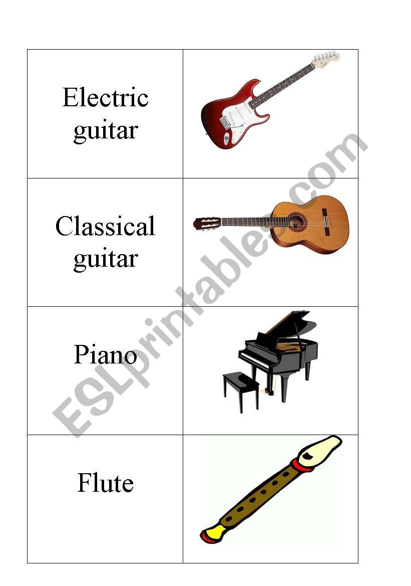 instruments flashcards 2 worksheet