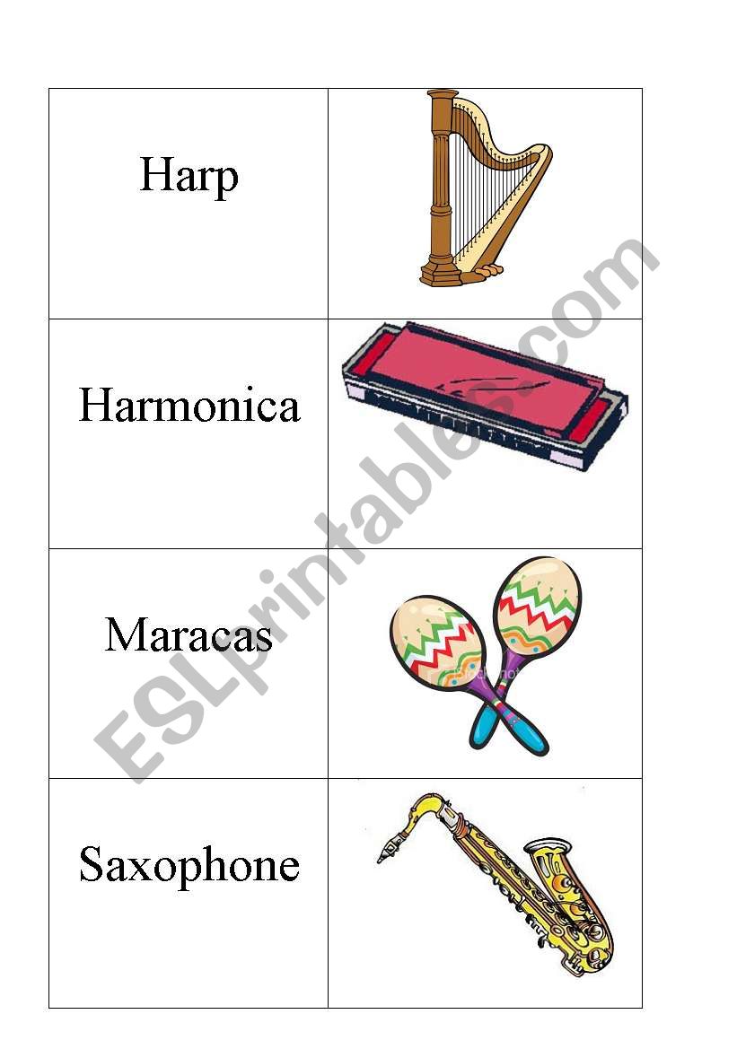 instruments flashcards 3 worksheet