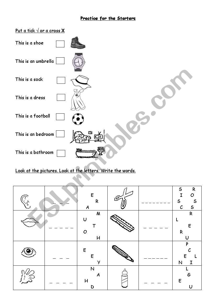 Starters YLE worksheet