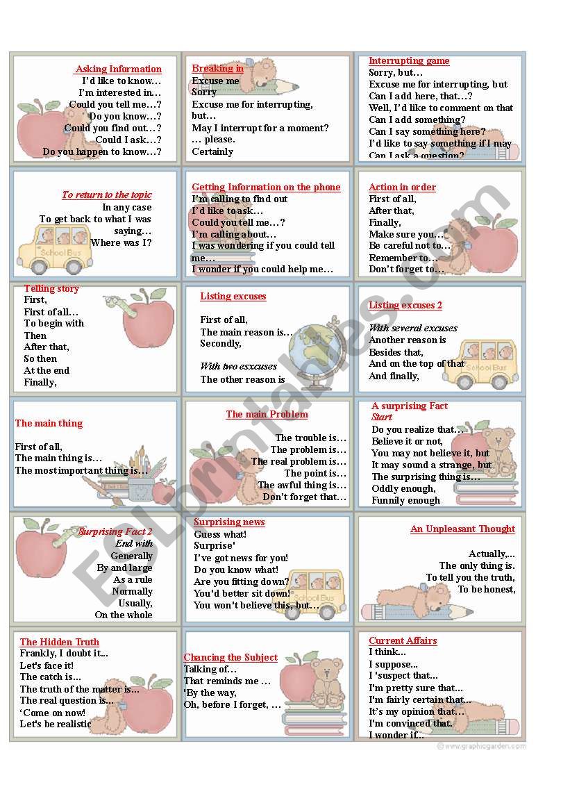 Connectives and Ready Sentences to Practice Conversation