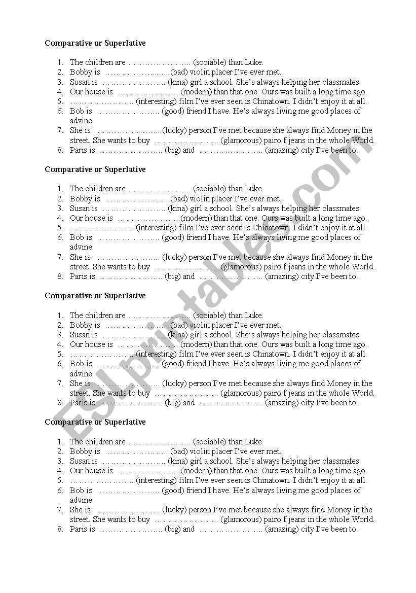 comparative and superlative worksheet