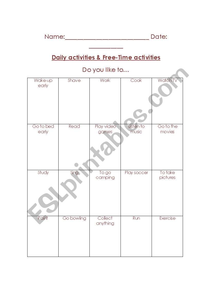 Daily Activities & Free Time Activities