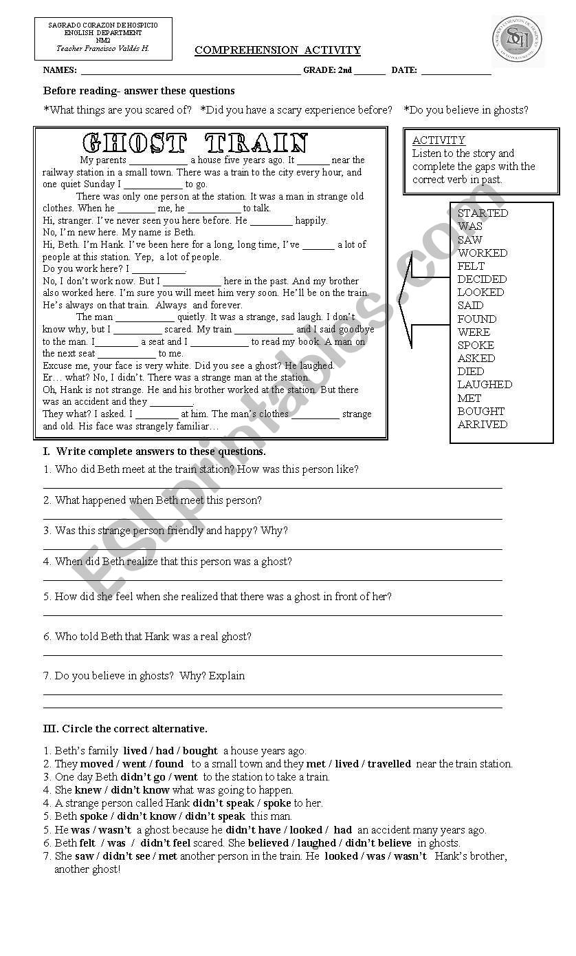 scary story past tense worksheet