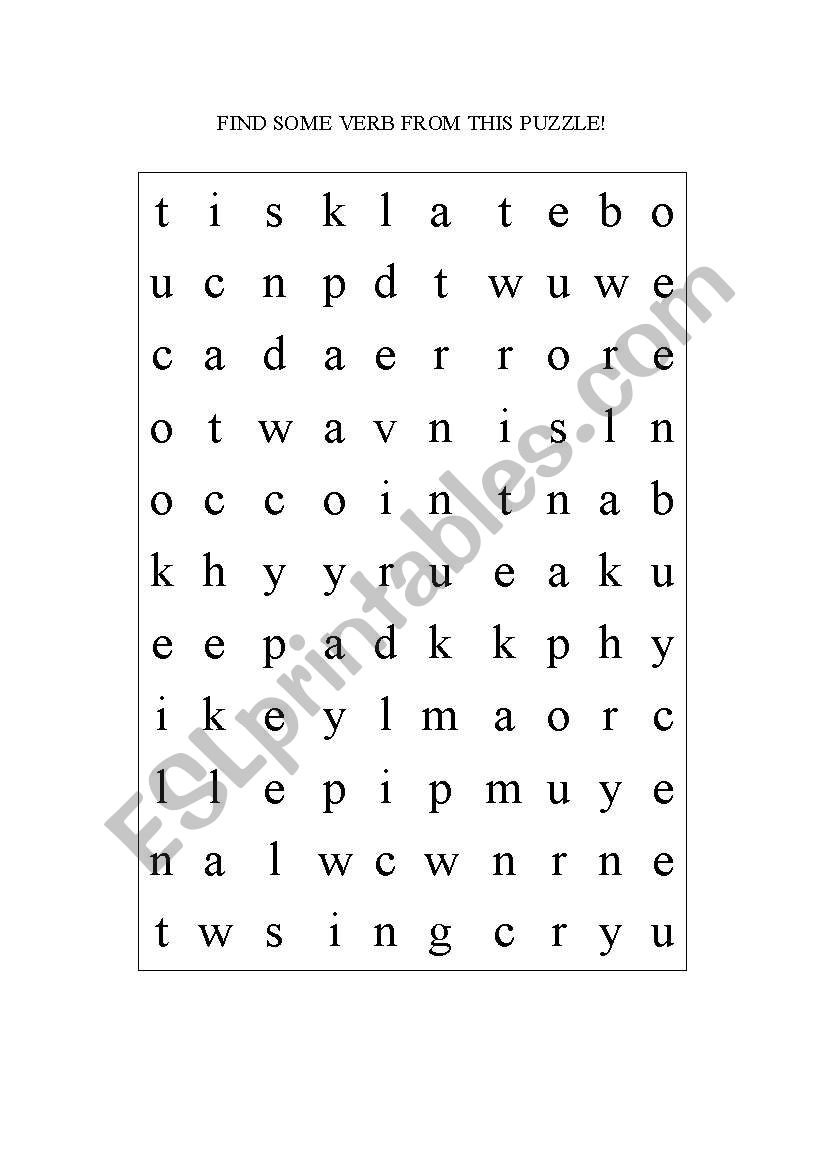 Verb wordsearch worksheet