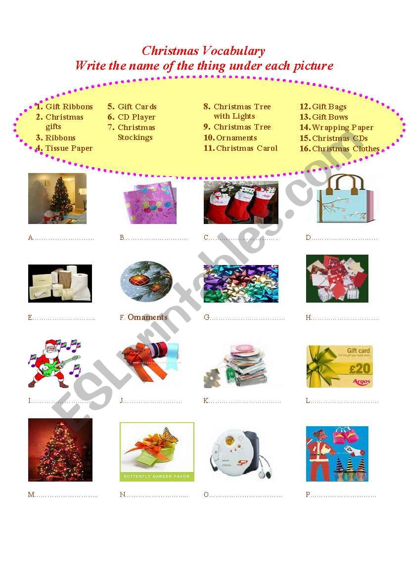 Christmas Vocabulary worksheet