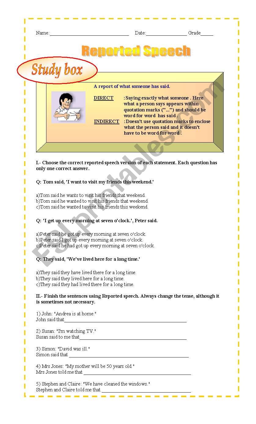 REPORTED SPEECH worksheet