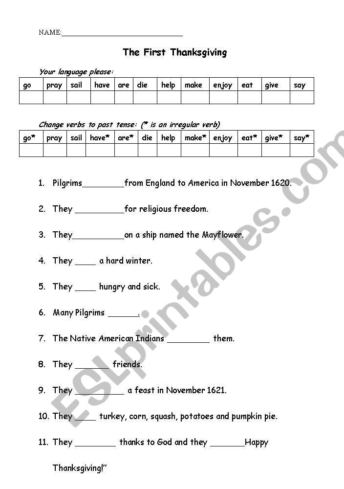 The First Thanksgiving worksheet